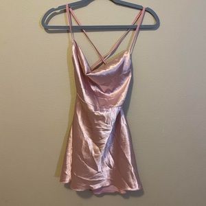 pink satin mini party dress